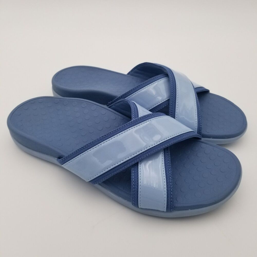 Vionic Merced Cross Strap Slip On Slide Sandal Baby Blue Women's 10 Comfortable